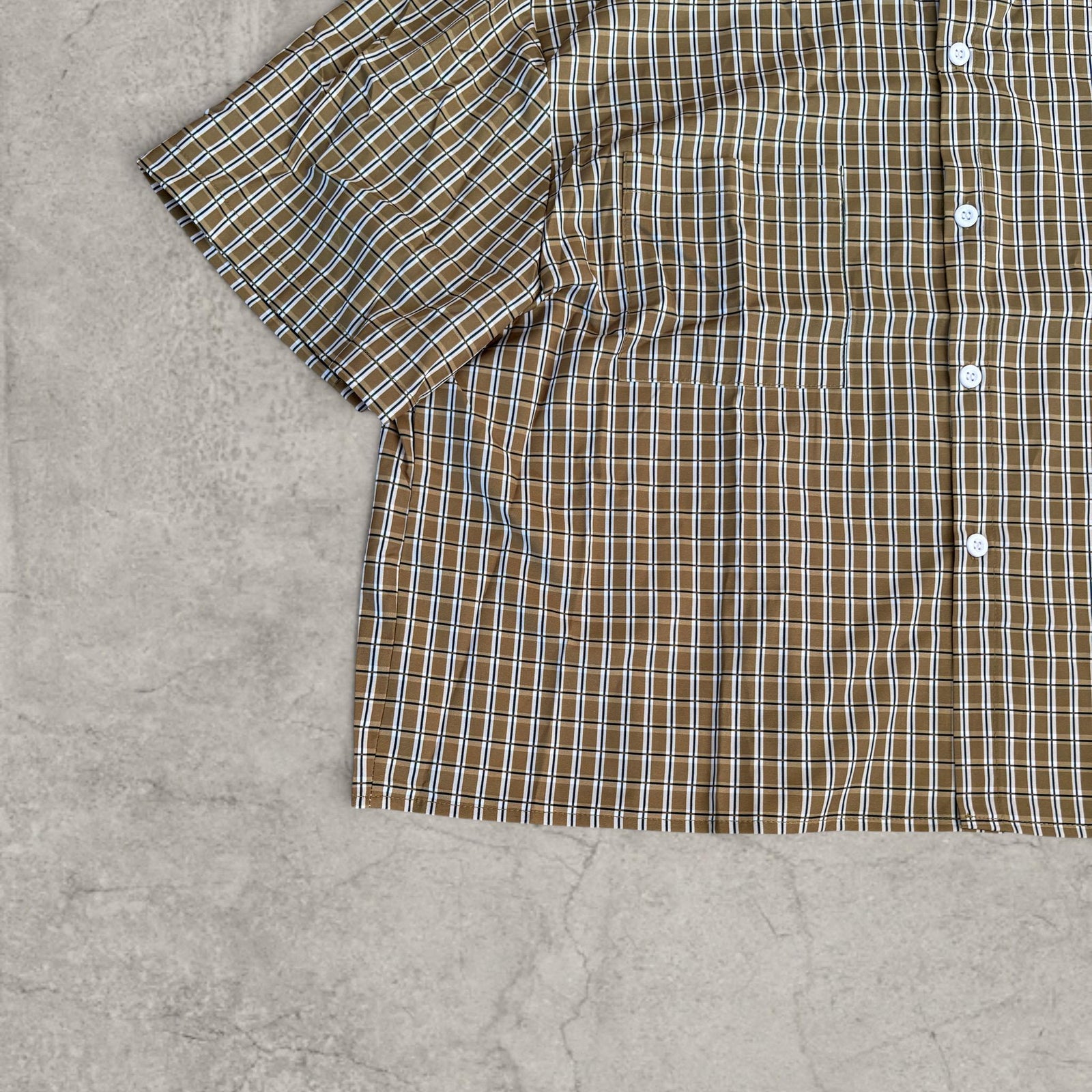 Vintage Green White Plaid Short Sleeve Shirt – Boxy Fit Neoprene Scandinavian Style