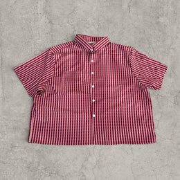 Vintage Red White Striped Boxy Shirt – Scandinavian Style Button-Down