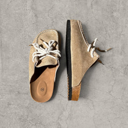Lace-up mule platform shoes in beige brown suede