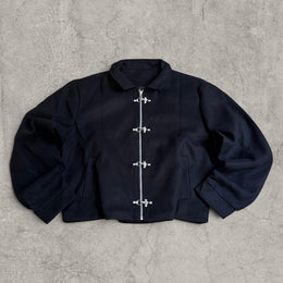 Cool Vintage style Military Style Felt Jacket: Black, Silver Clasps, Collared Bomber