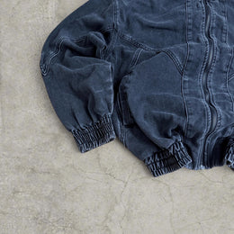 Vintage style collared denim bomber jacket in black and grey