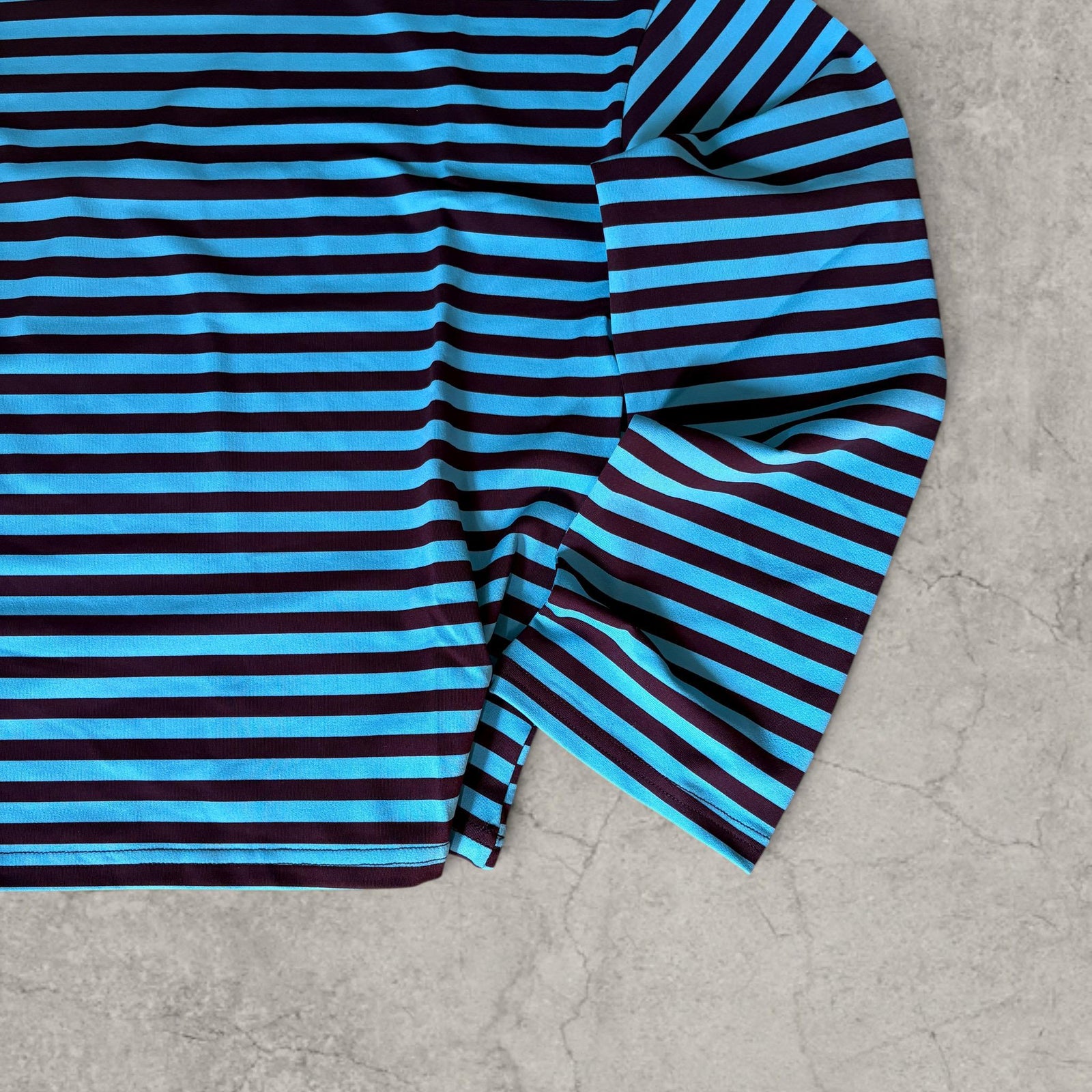 Vintage style relaxed fit long sleeve tshirt top in striped blue/brown.