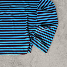 Vintage style relaxed fit long sleeve tshirt top in striped blue/brown.
