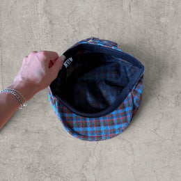 Vintage Plaid Flat Peak blue Beret Cap with Embroidered Logo – Adjustable Unisex Style
