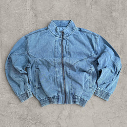 Vintage Style blue Denim Bomber Jacket – Collared Zip-Up Unisex Harrington