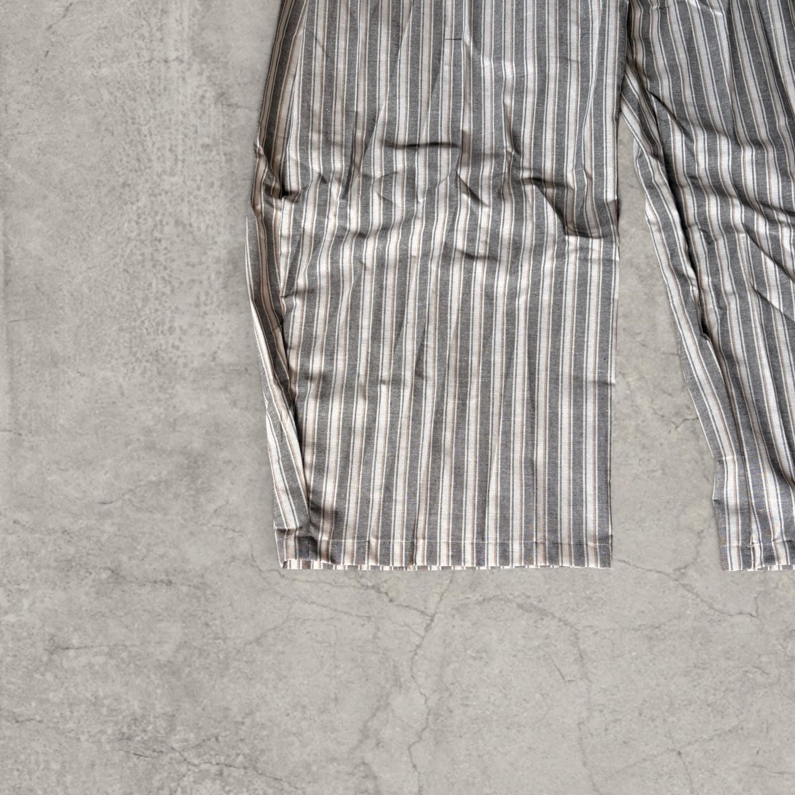 Vintage Style Striped Wide Leg Trousers: beige/blue pinstripe, Drawstring Waist.