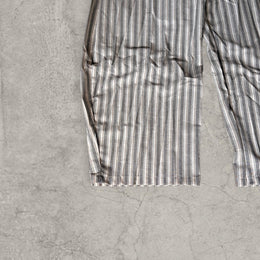 Vintage Style Striped Wide Leg Trousers: beige/blue pinstripe, Drawstring Waist.