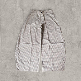 Wide-leg checkered trousers in cream and brown