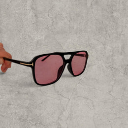 Vintage Aviator Style Pink Tint Sunglasses, Black Frame, Unisex UV400