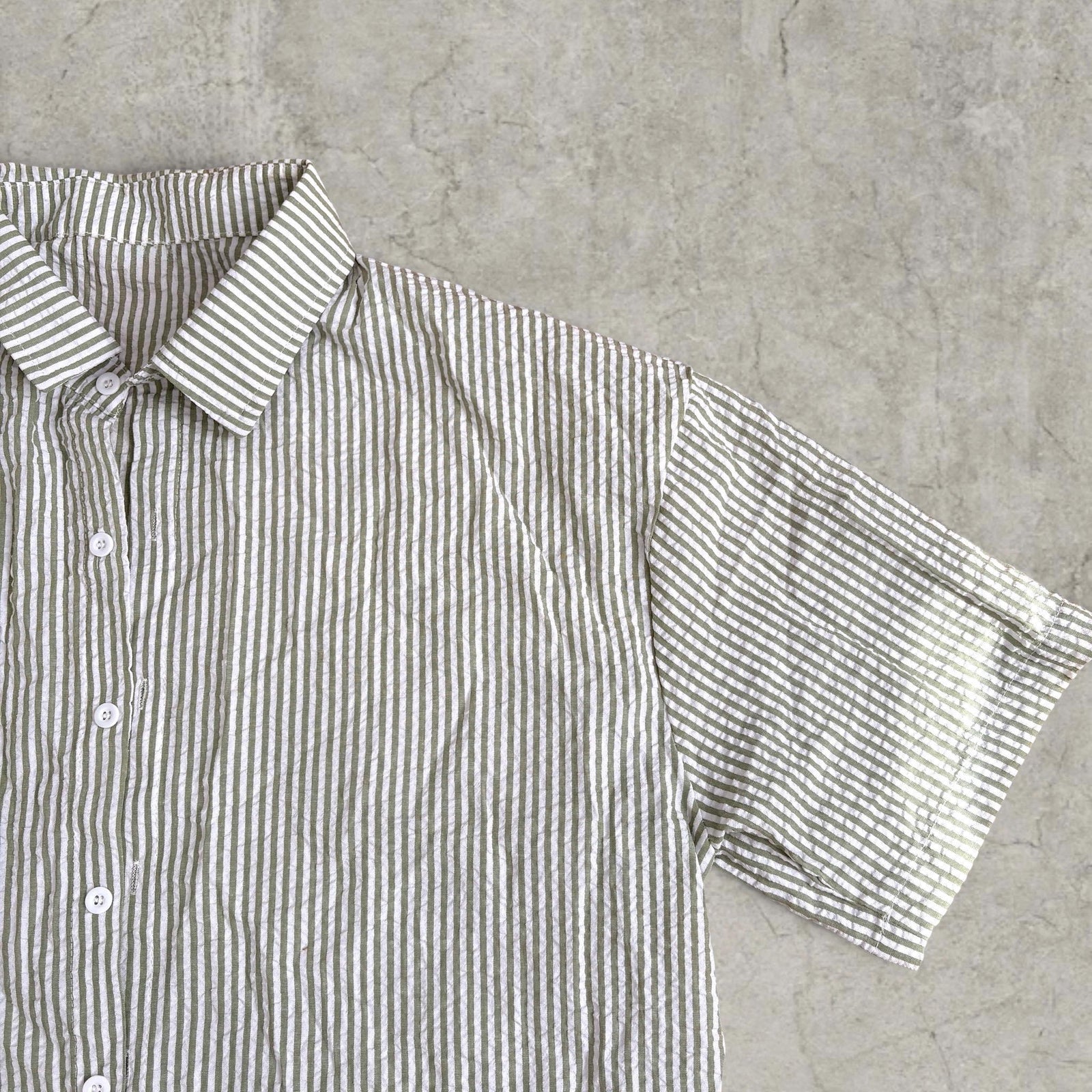 Vintage Green Stripe Tailored Shirt – Scandinavian Style Boxy Top