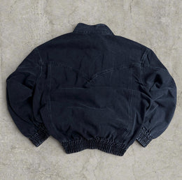 Vintage style collared denim bomber jacket in black and grey
