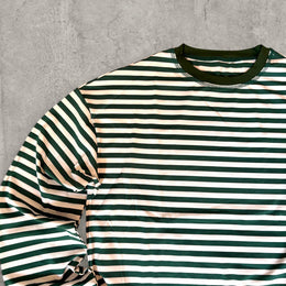 Relaxed fit long sleeve t-shirt top in striped green and white