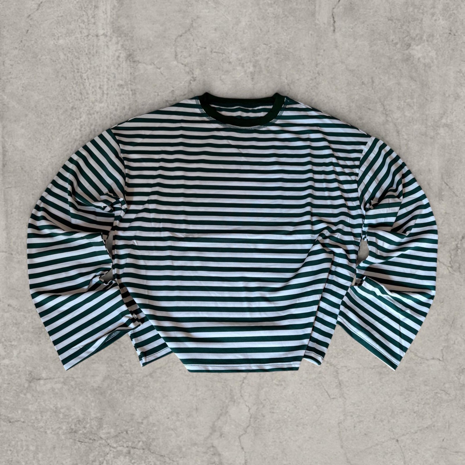 Relaxed fit long sleeve t-shirt top in striped green and white