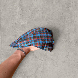 Vintage Plaid Flat Peak blue Beret Cap with Embroidered Logo – Adjustable Unisex Style