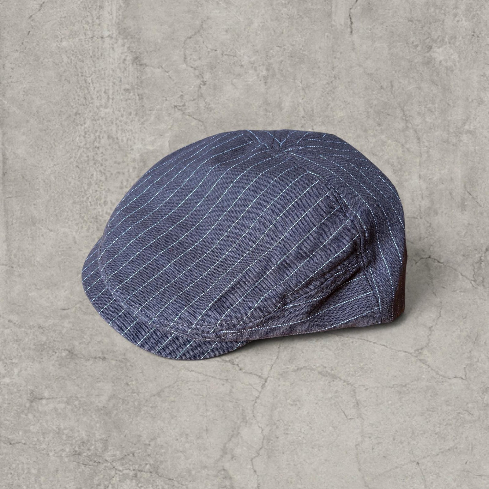 Vintage Plaid Flat Peak Beret Cap in brown with pinstripe. Unisex Style