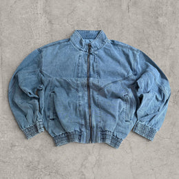 Vintage Style blue Denim Bomber Jacket – Collared Zip-Up Unisex Harrington