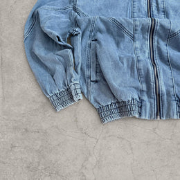 Vintage Style blue Denim Bomber Jacket – Collared Zip-Up Unisex Harrington