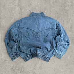 Vintage Style blue Denim Bomber Jacket – Collared Zip-Up Unisex Harrington