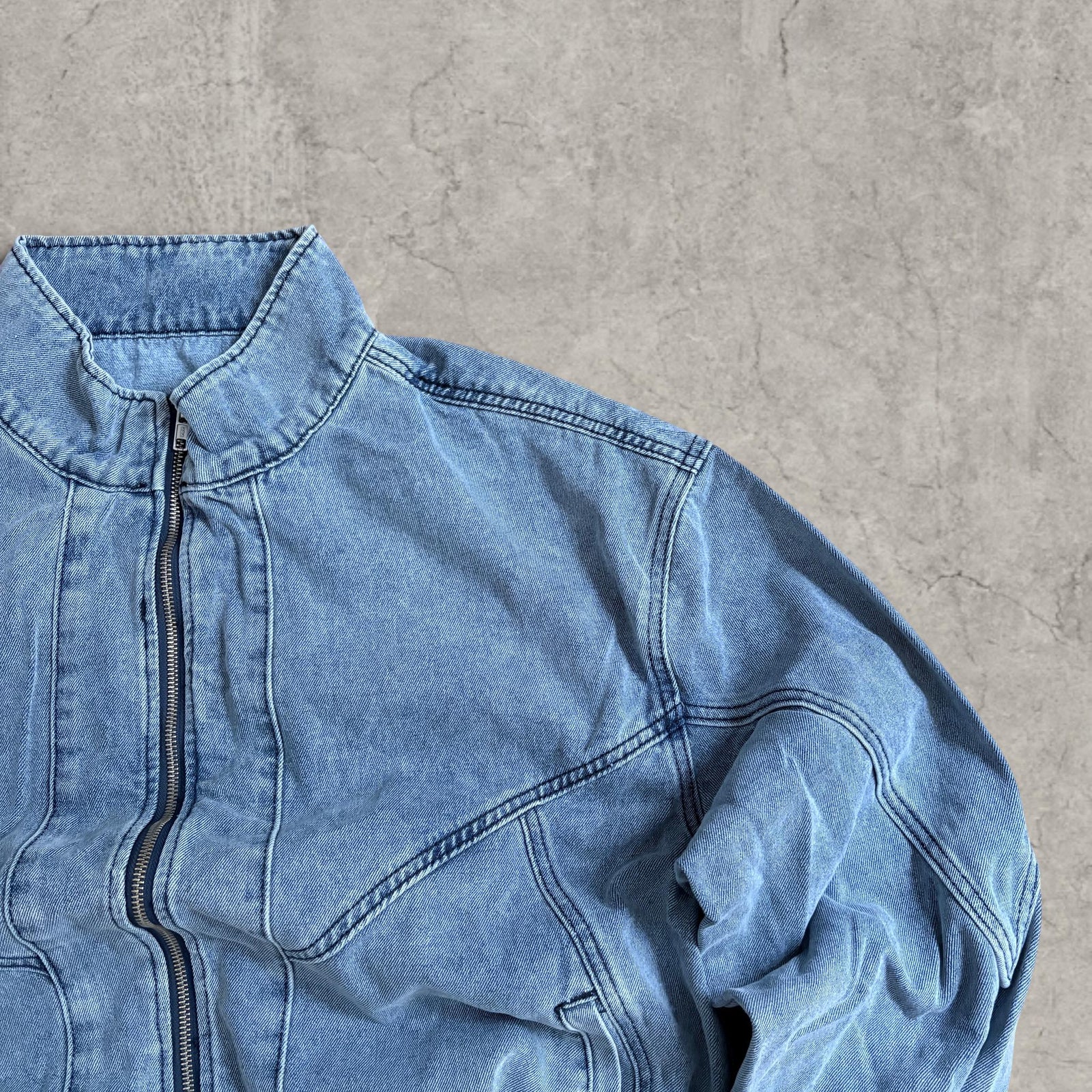 Vintage Style blue Denim Bomber Jacket – Collared Zip-Up Unisex Harrington