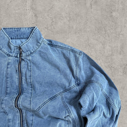 Vintage Style blue Denim Bomber Jacket – Collared Zip-Up Unisex Harrington