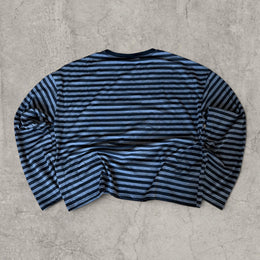 Vintage style relaxed fit long sleeve tshirt top in striped black/grey