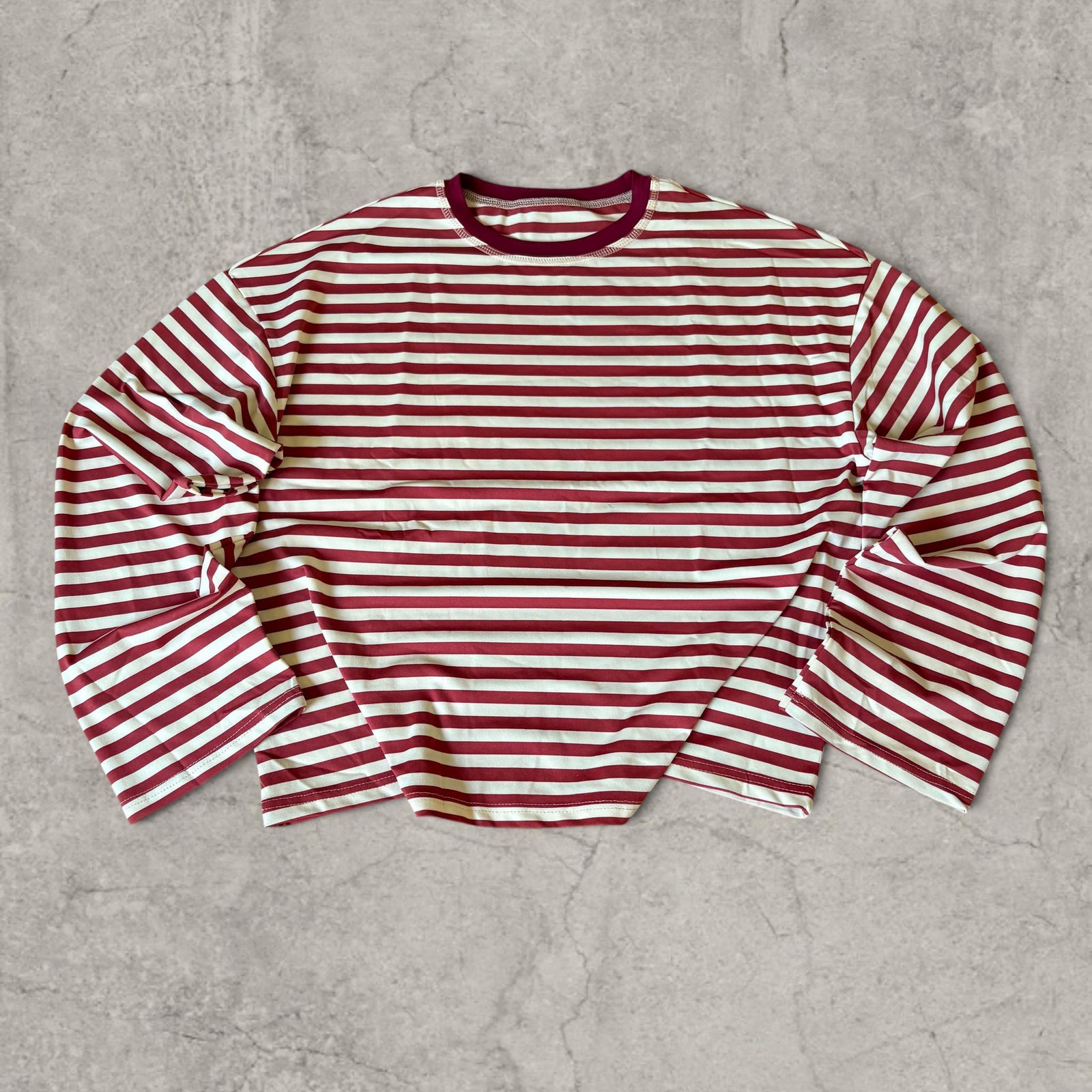 Vintage style relaxed fit long sleeve tshirt top in striped red/white.