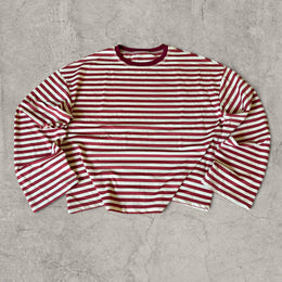Vintage style relaxed fit long sleeve tshirt top in striped red/white.