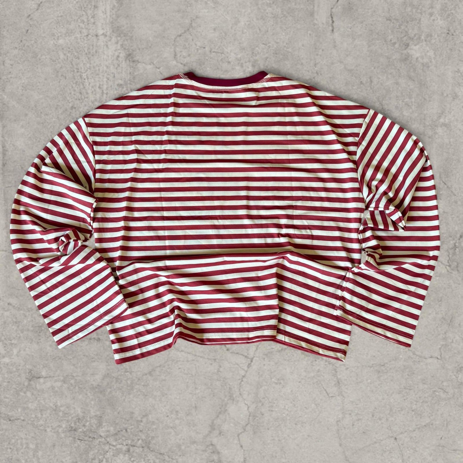 Vintage style relaxed fit long sleeve tshirt top in striped red/white.