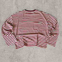 Vintage style relaxed fit long sleeve tshirt top in striped red/white.