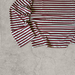 Vintage style relaxed fit long sleeve tshirt top in striped red/white.