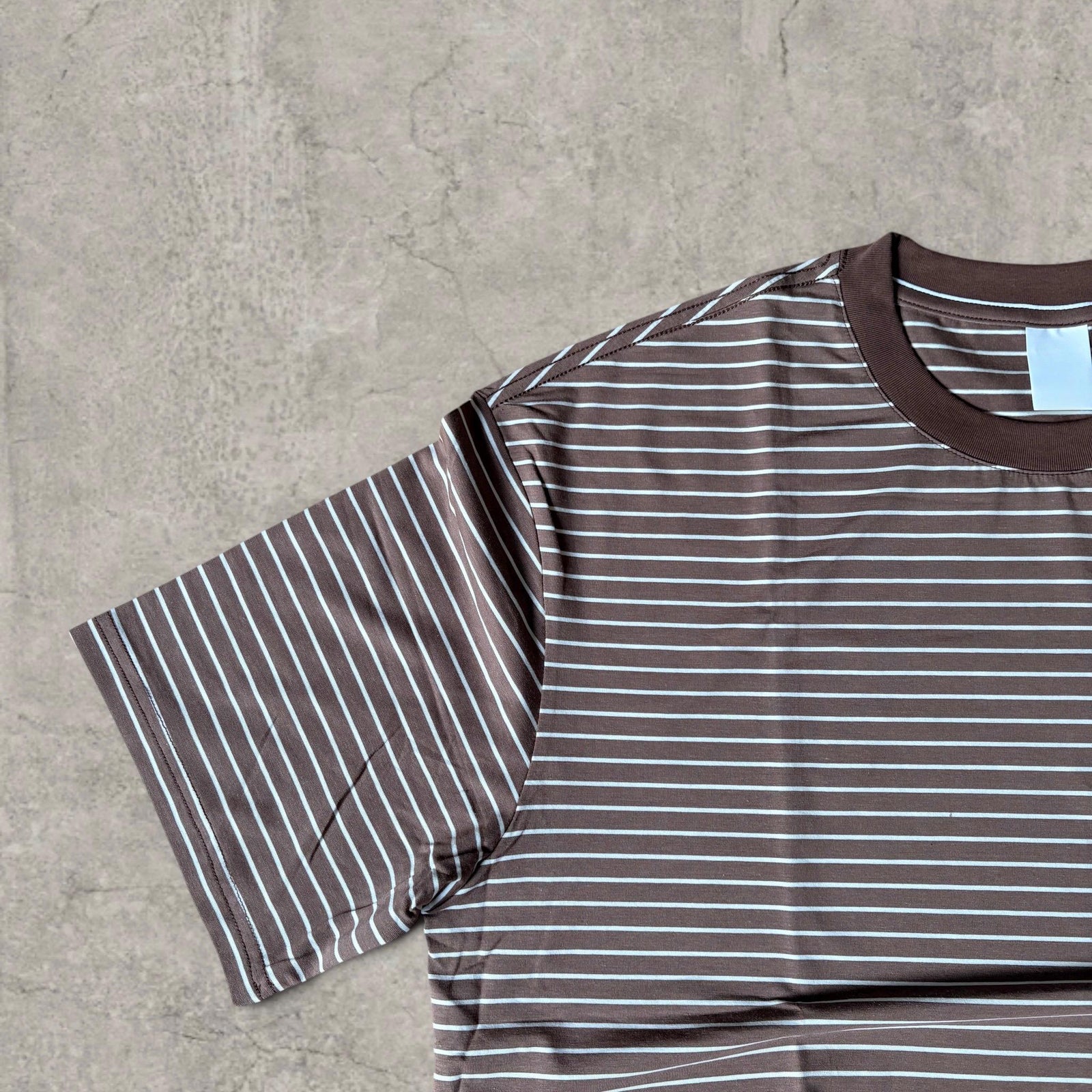 Vintage style relaxed fit short sleeve tshirt top in striped brown/white.