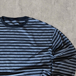 Vintage style relaxed fit long sleeve tshirt top in striped black/grey