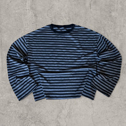 Vintage style relaxed fit long sleeve tshirt top in striped black/grey