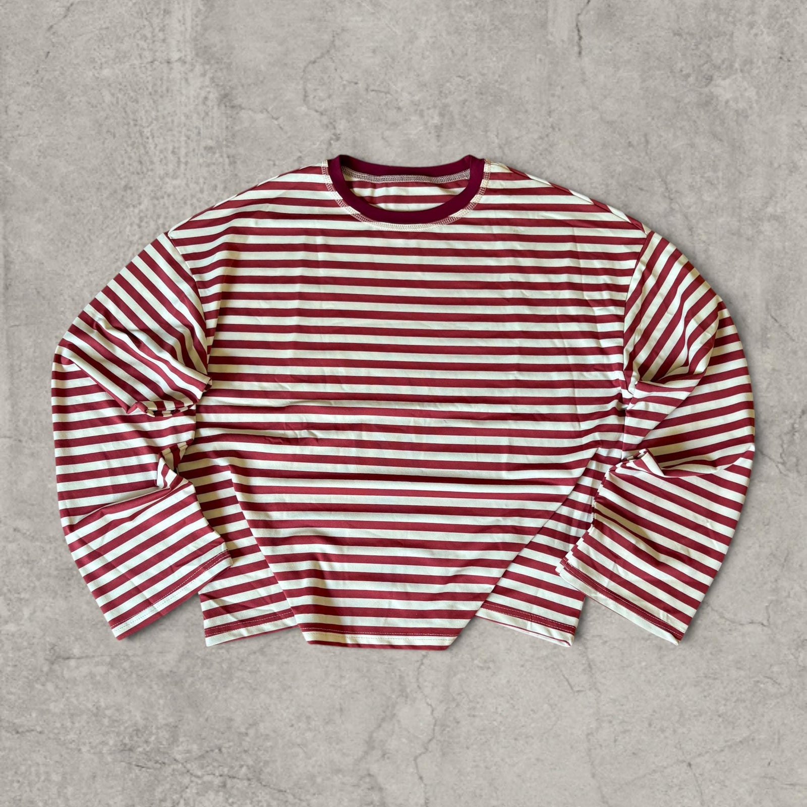 Vintage style relaxed fit long sleeve tshirt top in striped red/white.