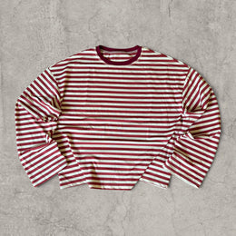 Vintage style relaxed fit long sleeve tshirt top in striped red/white.