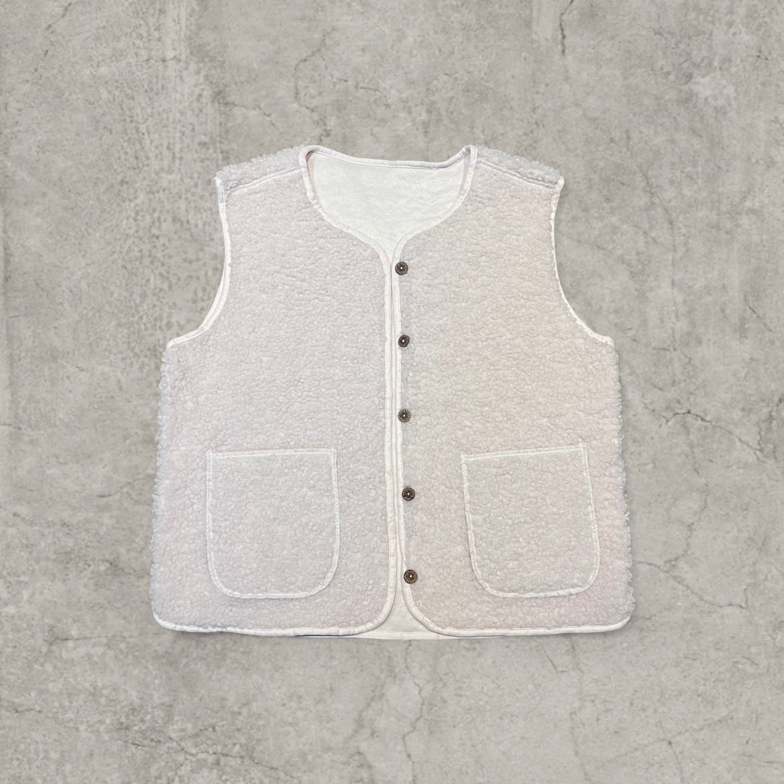Chocolate Cream Sherpa style button up Gillette waistcoat.