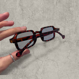Vintage style blue tinted glasses with brown-black tortoise shell frame