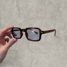 Vintage style blue tinted glasses with brown-black tortoise shell frame