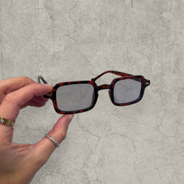 Vintage style blue tinted glasses with brown-black tortoise shell frame